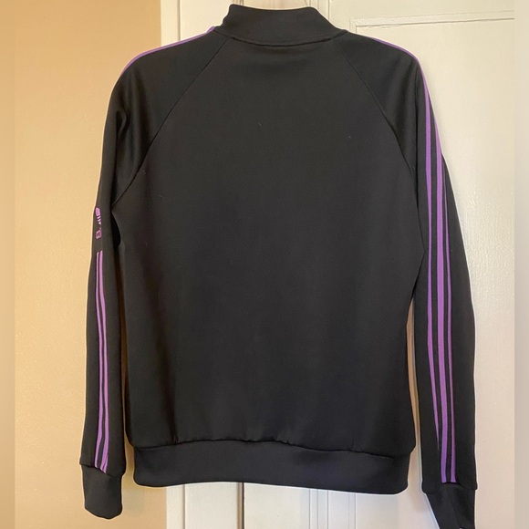 Black Adidas Track Jacket with purple stripes. Adult medium. EUC. - Picture 3 of 4